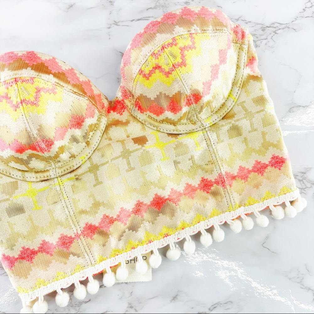 Topshop Aztec Bra Bustier Top Pom Poms Festival
